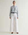 Blue Stripe - Women's Silk Stripe Grandad Collar Blouse