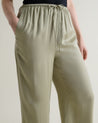 Dried Sage - Women's Easy-Sandwashed Silk Wide Leg Trouser