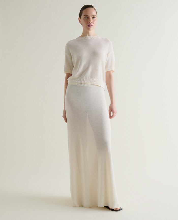 Parchment - Women's Cotton Bouclé Knit Skirt