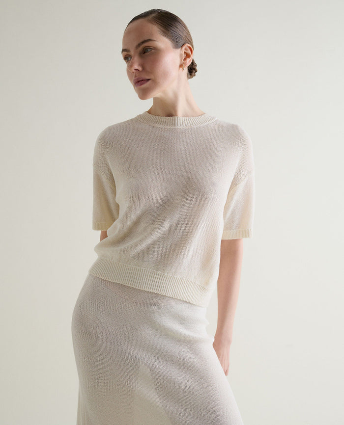 Parchment - Women's Cotton Bouclé Knit Skirt