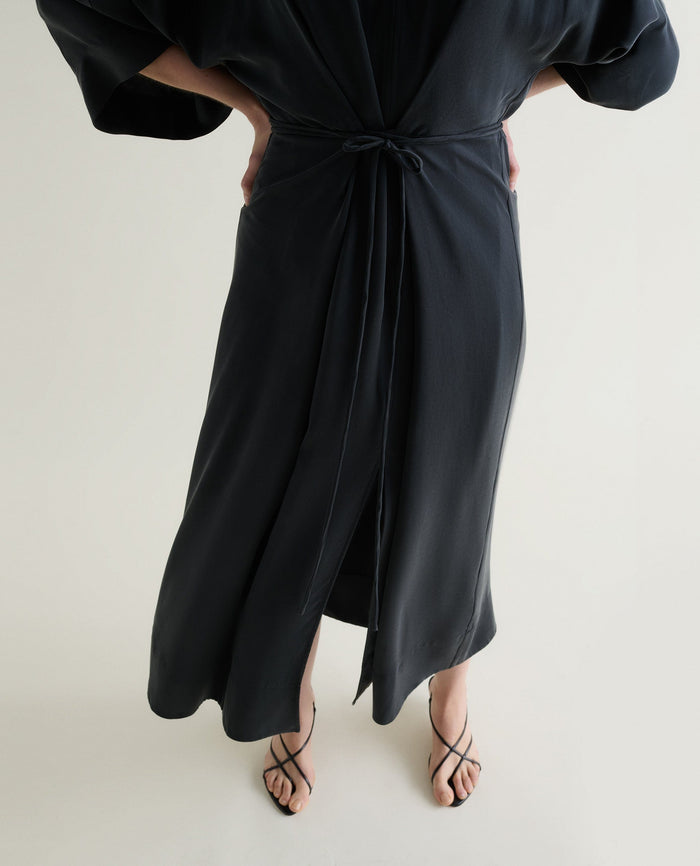 Black - Women's Easy-Silk Robe Dress