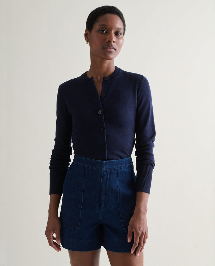Navy - Women's Silk-Cotton Cardigan