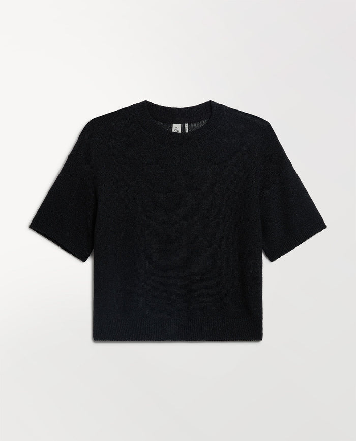 Black - Women's Cotton Bouclé Knit T-shirt