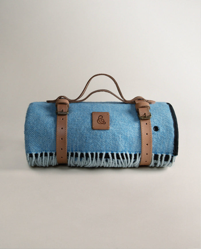 Rising Blue - Merino Wool Waterproof Picnic Blanket