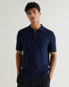 Navy - Men's Silk-Cotton Fine Knit Polo