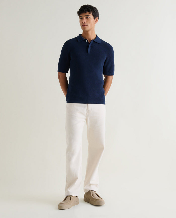 Blue - Men's Waffle Knit Cotton Polo