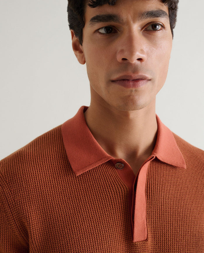 Tobacco - Men's Waffle Knit Cotton Polo