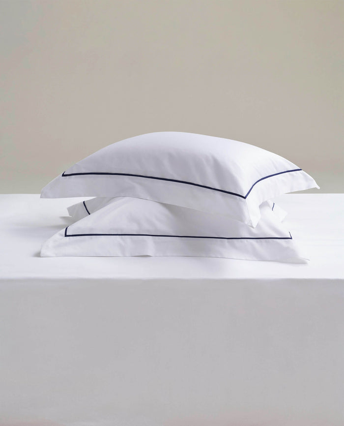 White Navy Piping - The Soft & Smooth Luxury Oxford Pillowcase Set